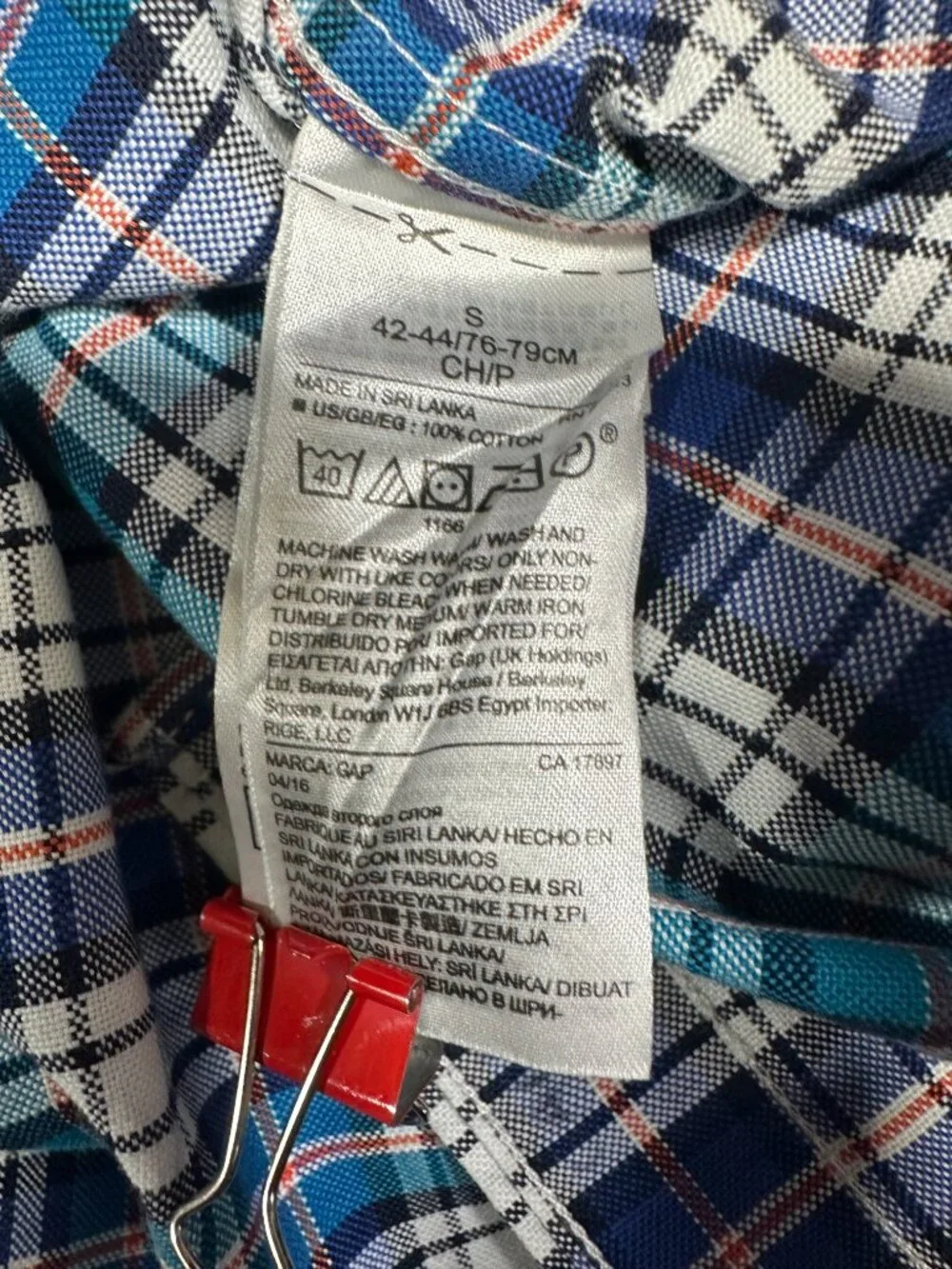 GAP Shirt Mens Small Blue Plaid Cotton Button Down Pocket Long Sleeve